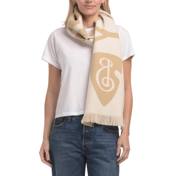 BURBERRY Light Tan Made In Italy Wool Logo Scarf - Picture 1 of 2